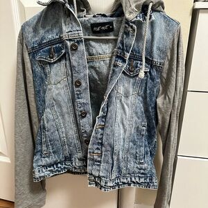 Blue Denim Jacket with Gray Sleeves